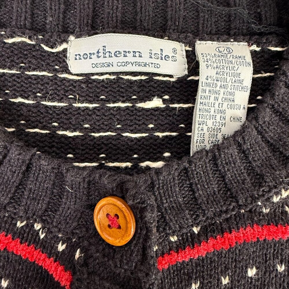 VTG Northern Isles Christmas Tree Cardigan Sweater Size Large Black Nordic Style - Picture 3 of 13